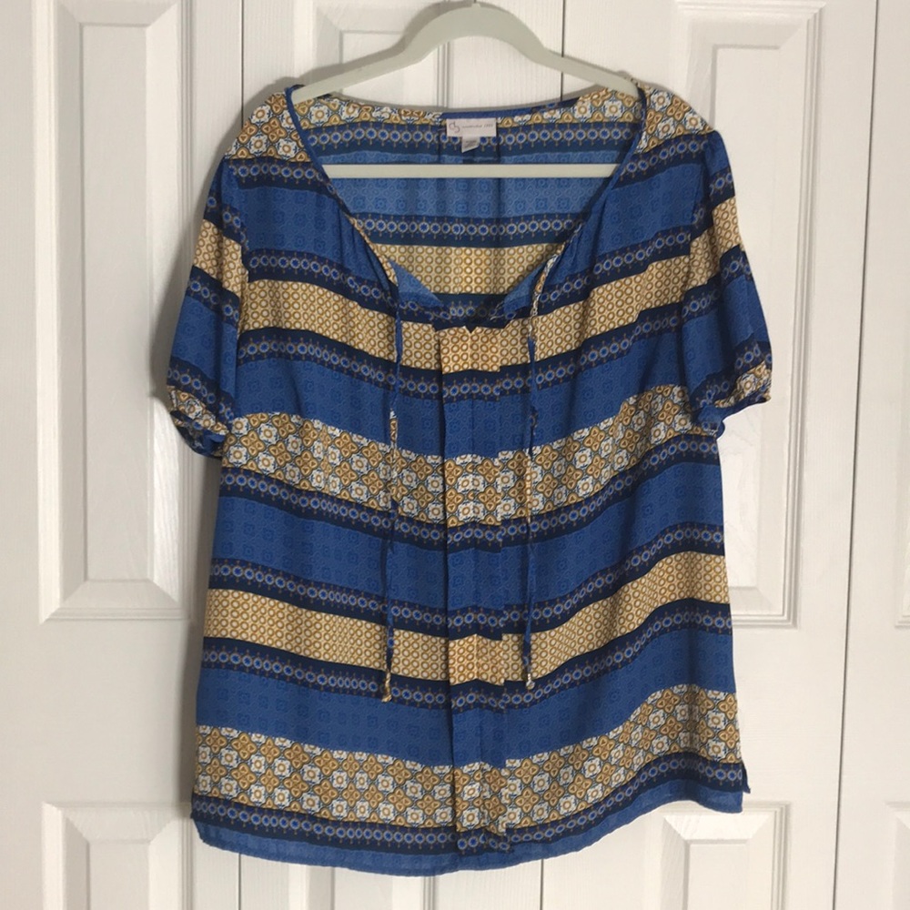 Dress Barn sheer navy and gold top Sz 2X
